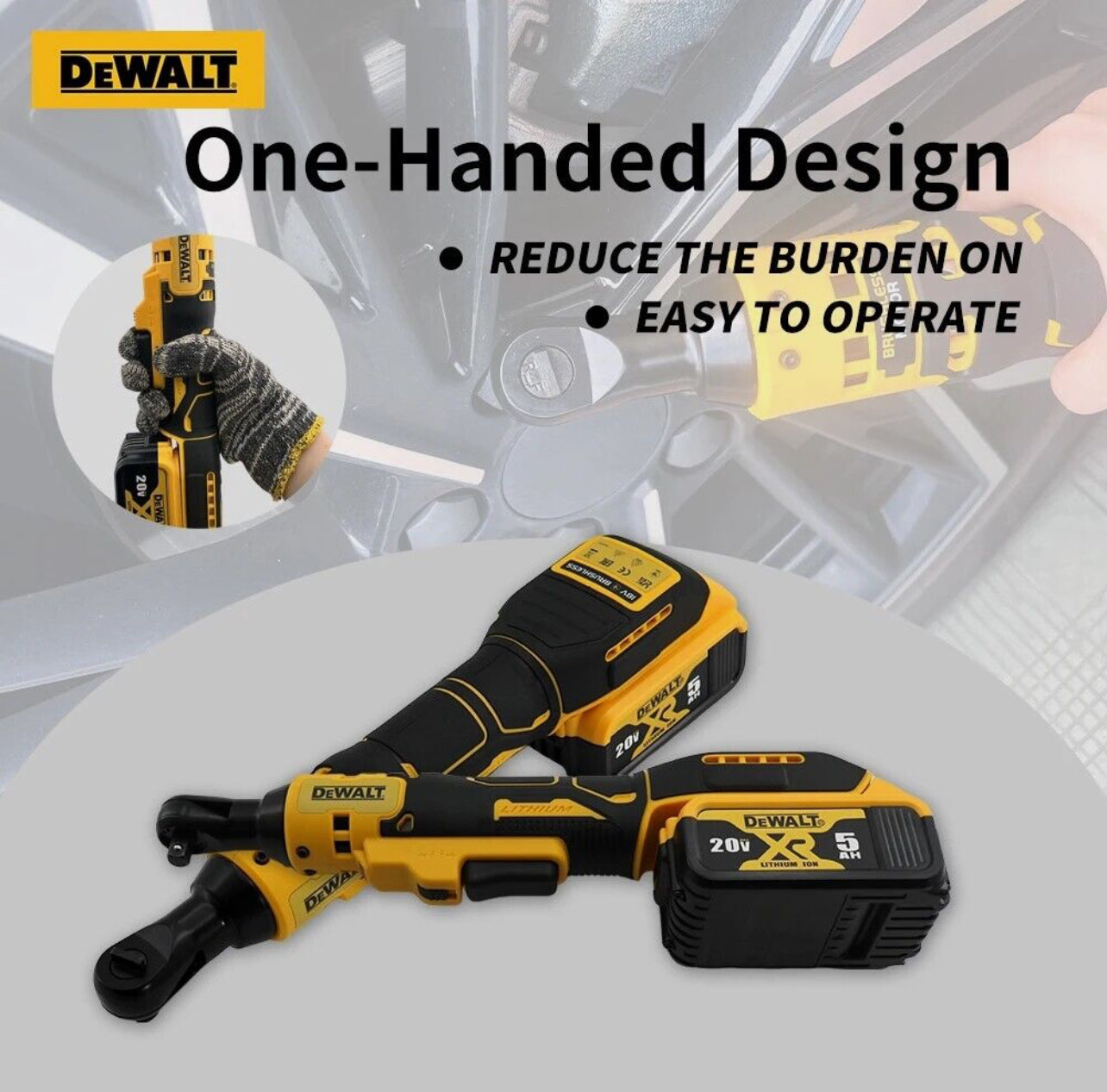 DEWALT Brushless Cordless 1/2 in Ratchet Right Angle Wrench DCF512 Variable Speed Power Wrench LED Light 20V Battery Power Tool