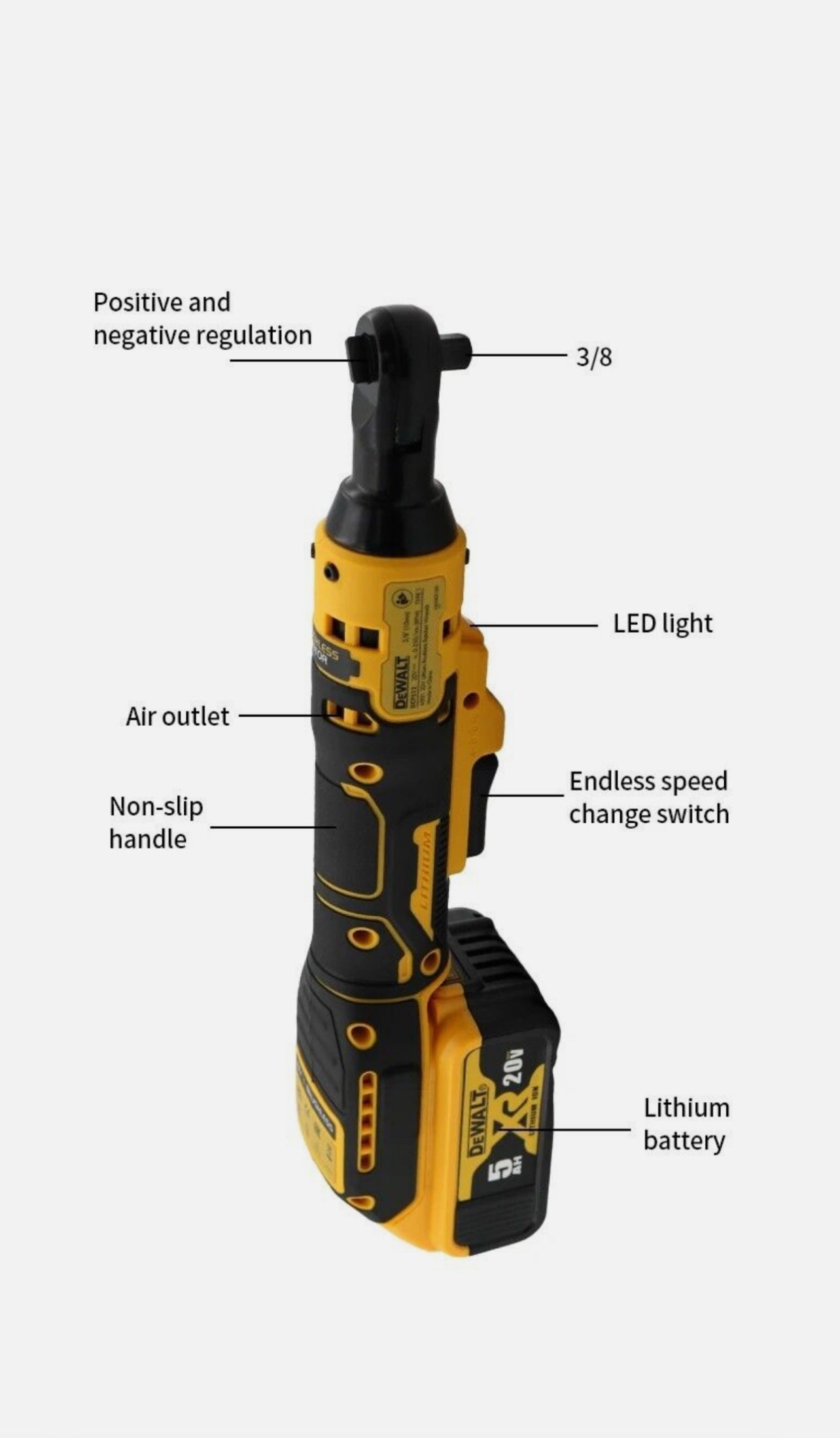 DEWALT Brushless Cordless 1/2 in Ratchet Right Angle Wrench DCF512 Variable Speed Power Wrench LED Light 20V Battery Power Tool